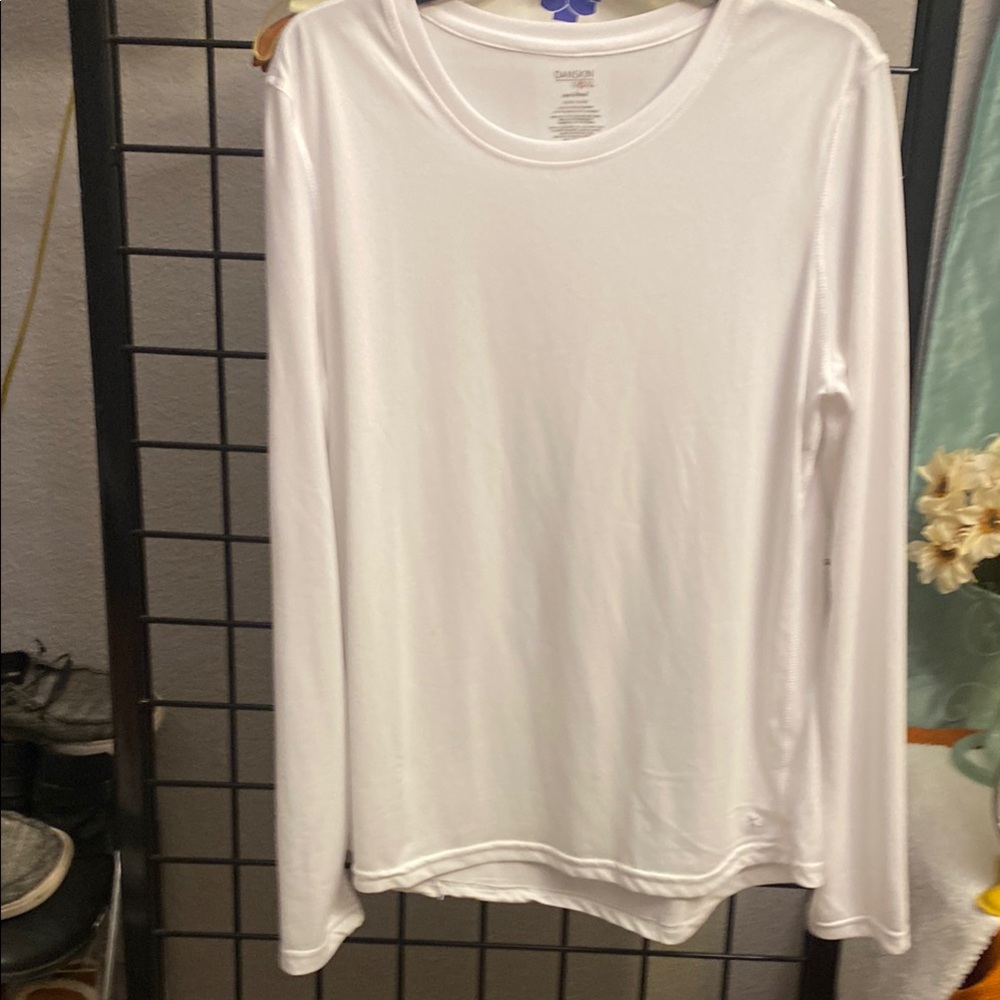 Danskin Now White Semi-Fitted Long Sleeve Tee
